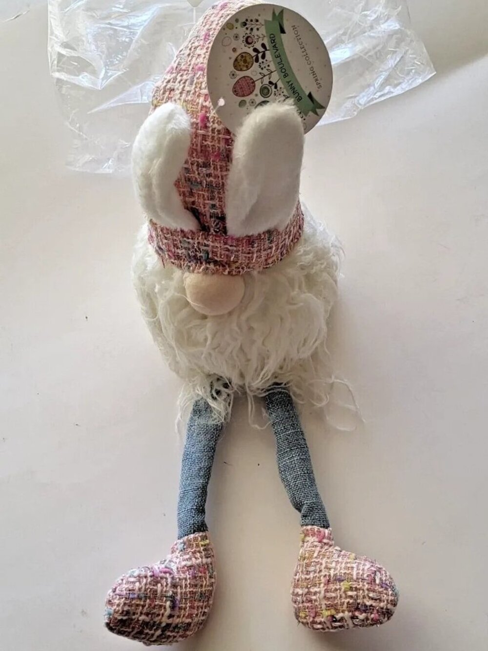 Gnome Bunny Pink 20" Long Legged Holiday Plush Toy Soft Decorative Mantel